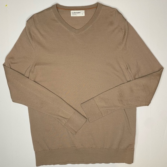 Icebreaker Men’s Wilcox Merino V-Neck Sweater Beige Sz Lg - Picture 1 of 9
